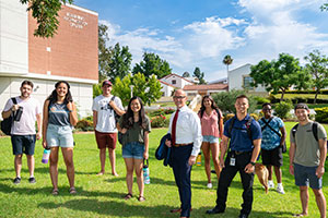 Peter with students. 