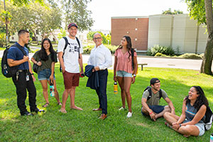 Peter with students. 